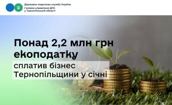 Понад 2,2 млн грн екоподатку сплатив бізнес Тернопільщини у січні