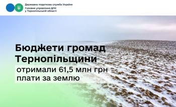 Бюджети громад Тернопільщини отримали 61,5 млн грн плати за землю