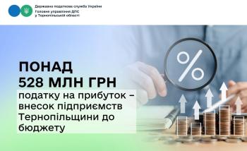 Понад 528 млн грн податку на прибуток – внесок підприємств Тернопільщини до бюджету
