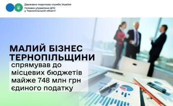 Малий бізнес Тернопільщини спрямував до місцевих бюджетів майже 748 млн грн єдиного податку